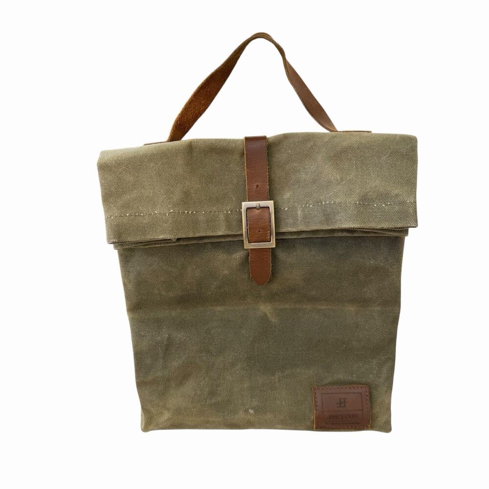 Vintage Style Waxed Canvas Insulated Lunch Bag w/ Leather Details